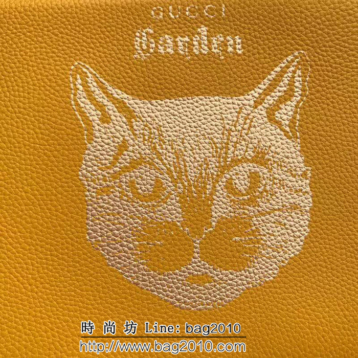 GUCCI古馳 歐洲正品原單 2018最新款 博物館限量版系列 手包貓頭系列 男女通用款 516928 黃色貓頭全皮 WTG1580